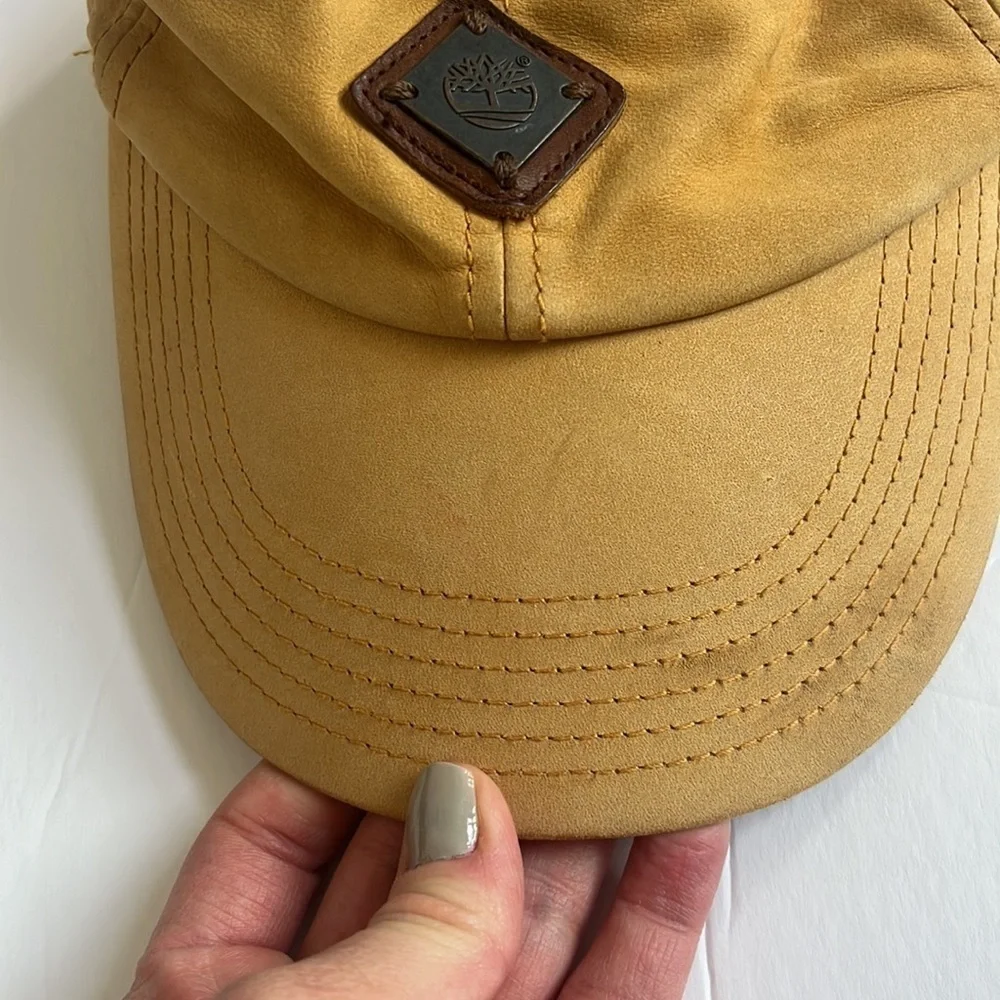 Timberland Baseball Cap Hat Leather Yellow and Brown